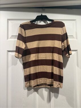 LOFT Brown and Beige Striped Short Sleeve Tee. Size XL